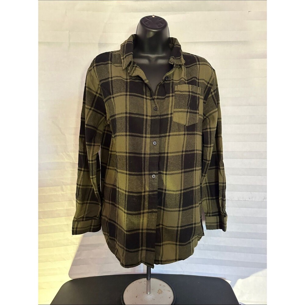 Forever 21 Kids Olive & Black Plaid Flannel Shirt Size 13/14